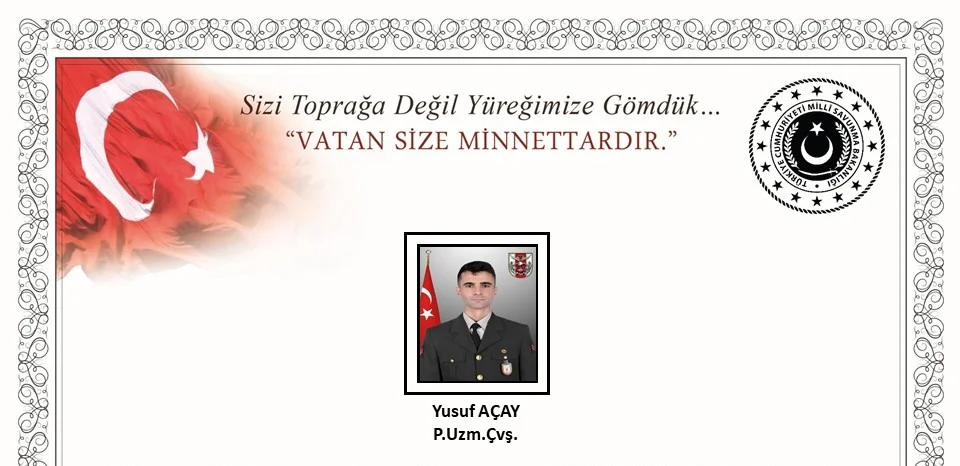 Ağrı'da askeri araç kazası sonucu şehit olan Piyade Uzman Çavuş Yusuf Açay