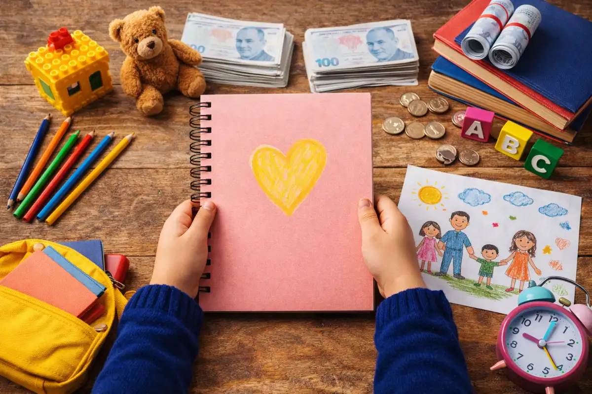 Aile ve Sosyal Hizmetler Bakanlığı logosu ve çocukları temsil eden semboller