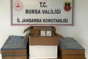 Bursa'da jandarma ekiplerinin düzenlediği operasyonda ele geçirilen kaçak sigara ve makaronlar
