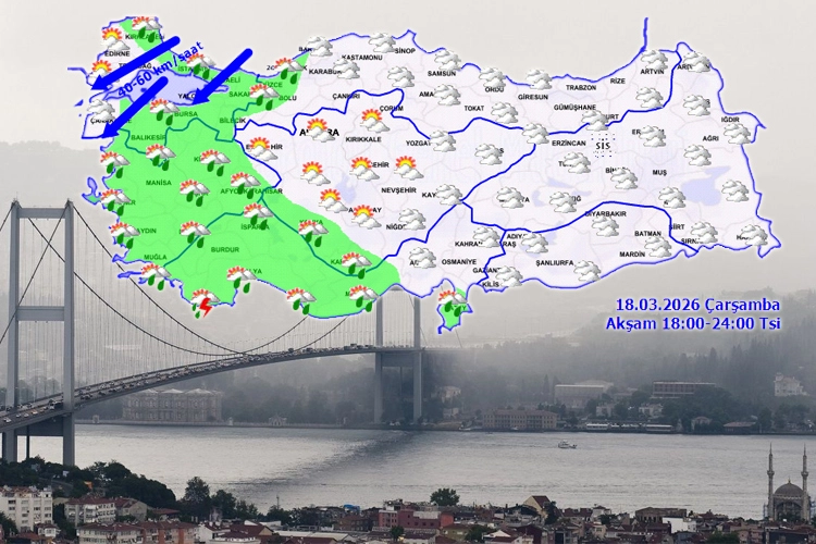 Meteoroloji uyarısı: Batı bölgelere yağmur, Marmara'ya kuvvetli rüzgar bekleniyor.