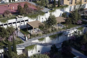 İzmir Egeşehir Menemen Konut Projesi'nde temel atma töreni hazırlıkları ve projenin genel görünümü.