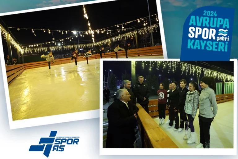 Kayseri'de Ramazan Bayramı'nda açık hava buz pateni pisti yoğun ilgi gördü.