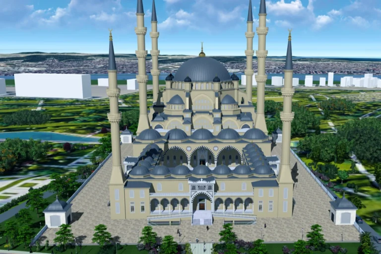 Kocaeli Büyükşehir Belediyesi'nin Gebze Millet Bahçesi'ne inşa edeceği cami projesinin görseli