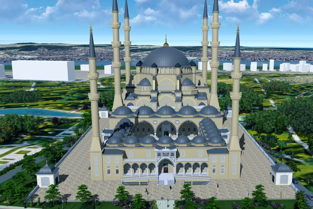 Kocaeli Büyükşehir Belediyesi'nin Gebze Millet Bahçesi'ne inşa edeceği cami projesinin görseli