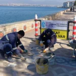 Kocaeli Değirmendere sahilinde yürüyüş yolunda bakım ve onarım çalışmaları yapılıyor