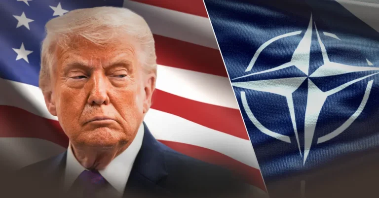 Donald Trump NATO binası önünde konuşma yapıyor
