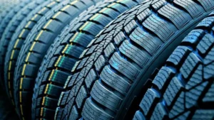 Kış lastiği takılı bir aracın yolculuk yaparken çekilmiş fotoğrafı.