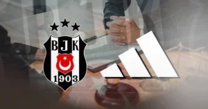 Beşiktaş Kulübü binası önünde Adidas ve Nike logolarını temsil eden bir görsel