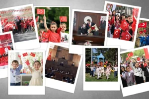 Milli Eğitim Bakanlığı'nın 23 Nisan Ulusal Egemenlik ve Çocuk Bayramı kapsamında düzenlediği 'Maarifin Kalbinde Çocuk' temalı etkinlikleri gösteren görsel.