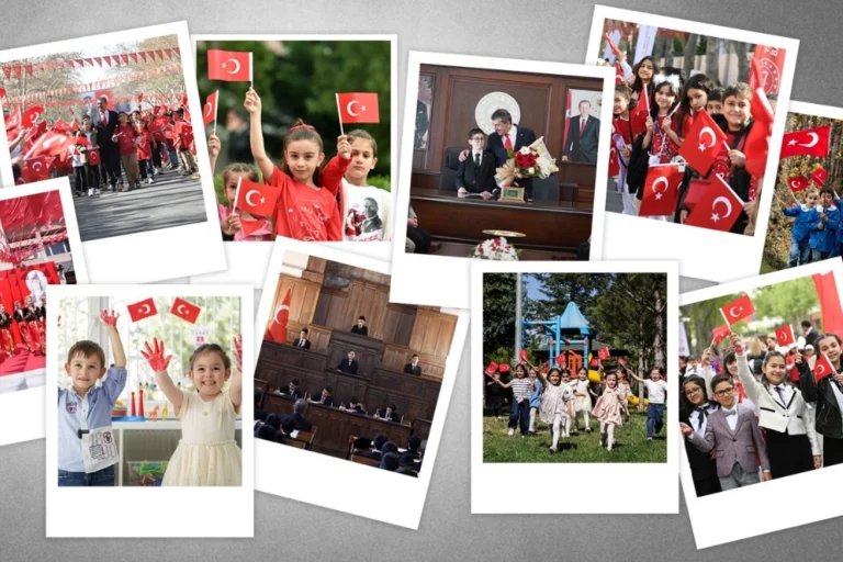 Milli Eğitim Bakanlığı'nın 23 Nisan Ulusal Egemenlik ve Çocuk Bayramı kapsamında düzenlediği 'Maarifin Kalbinde Çocuk' temalı etkinlikleri gösteren görsel.