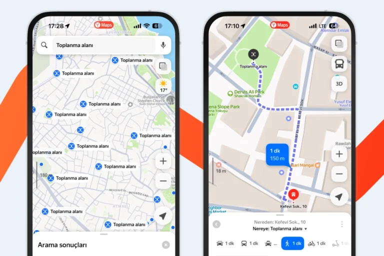 Yandex Haritalar'da Türkiye deprem toplanma alanları gösteriliyor