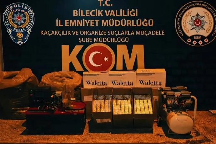 Bilecik'te gerçekleştirilen kaçakçılık operasyonunda ele geçirilen makaron ve tütünler