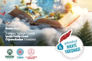 Genç bir öğrenci kalemiyle hikaye yazarken, arkada soyut bir gelecek grafiği.