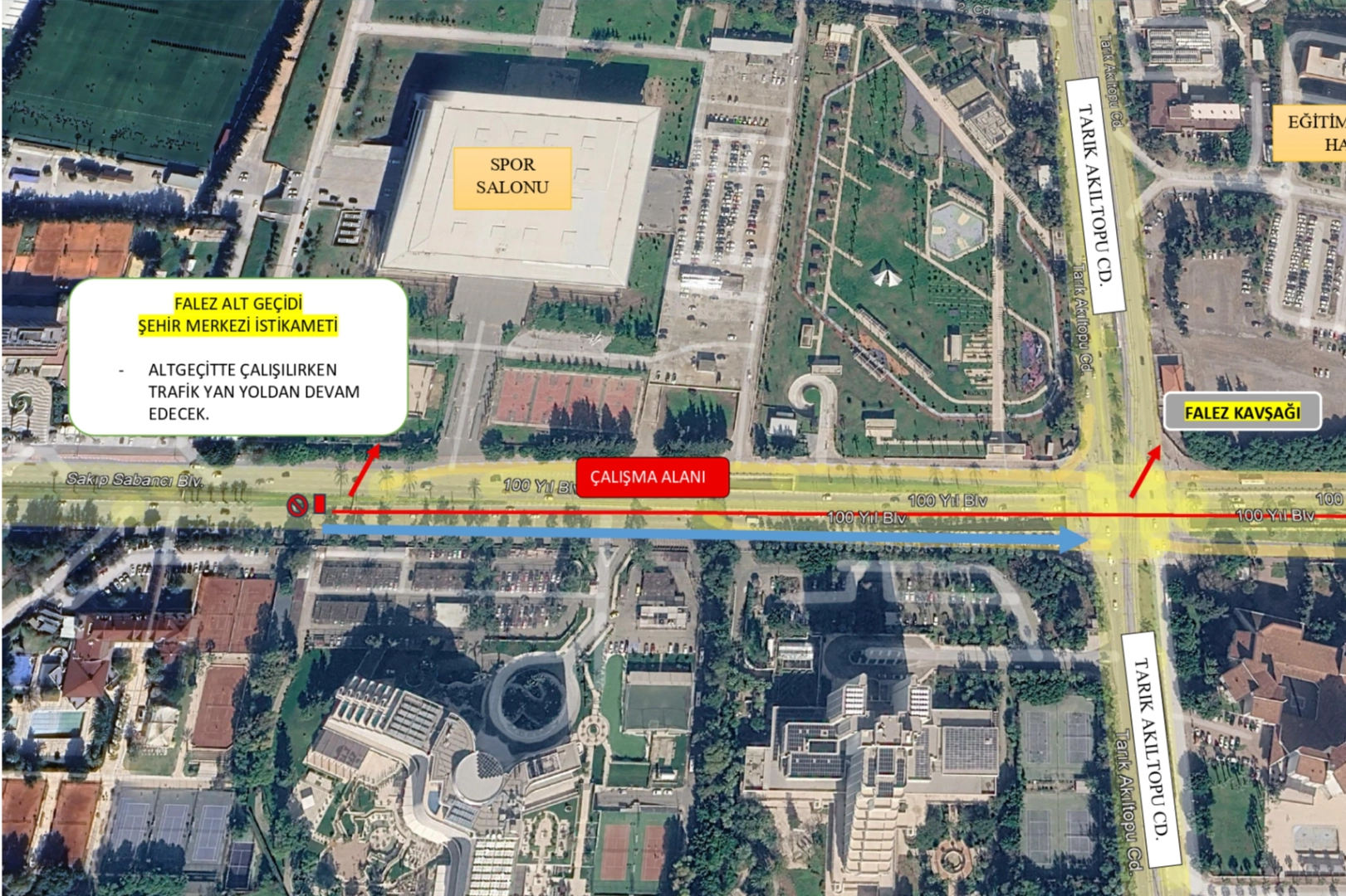 Antalya Sakıp Sabancı Bulvarı'nda asfalt çalışması nedeniyle yolun trafiğe kapatıldığına dair görsel