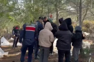 24 ilde jandarma tarafından düzenlenen kaçak göçmen operasyonunda yakalanan organizatörler ve ele geçirilen araçlar.