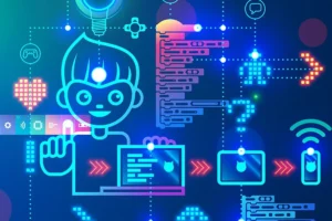 Çocukların yapay zeka araçlarına olan merakının arttığını gösteren dijital güvenlik temalı görsel