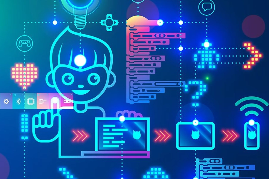 Çocukların yapay zeka araçlarına olan merakının arttığını gösteren dijital güvenlik temalı görsel