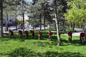 Kocasinan Belediyesi ekipleri, park ve açık alanlarda ilaçlama yapıyor.