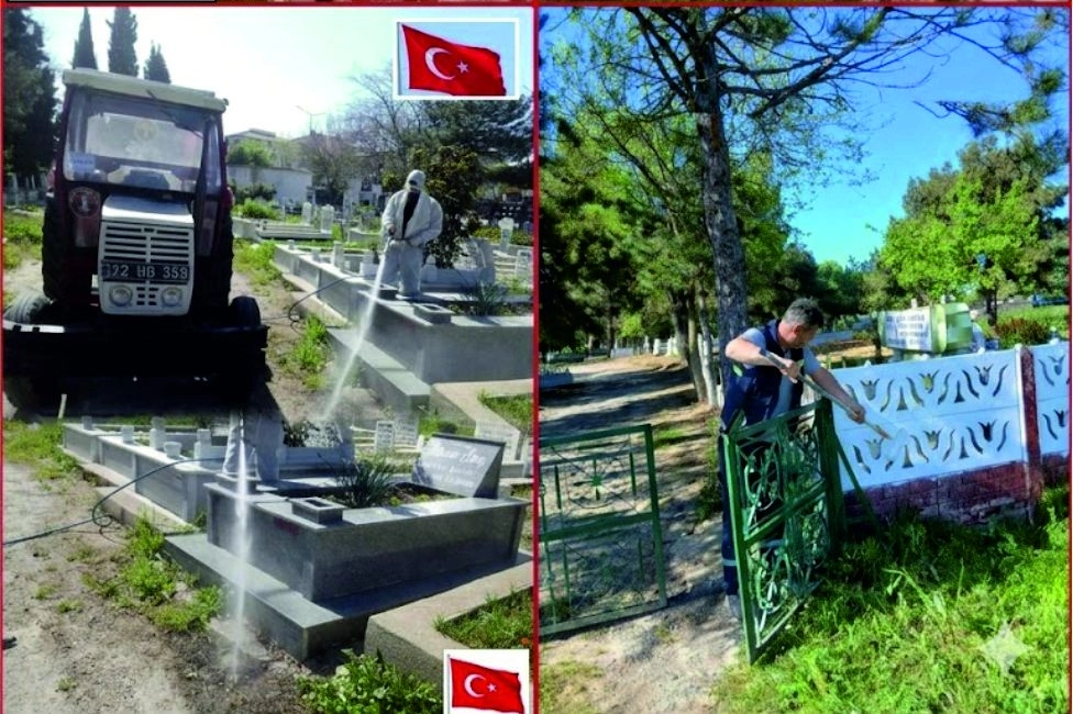 Uzunköprü'deki mezarlıklar Kurban Bayramı öncesinde yapılan yenileme çalışmalarıyla bakımlı hale getirildi.