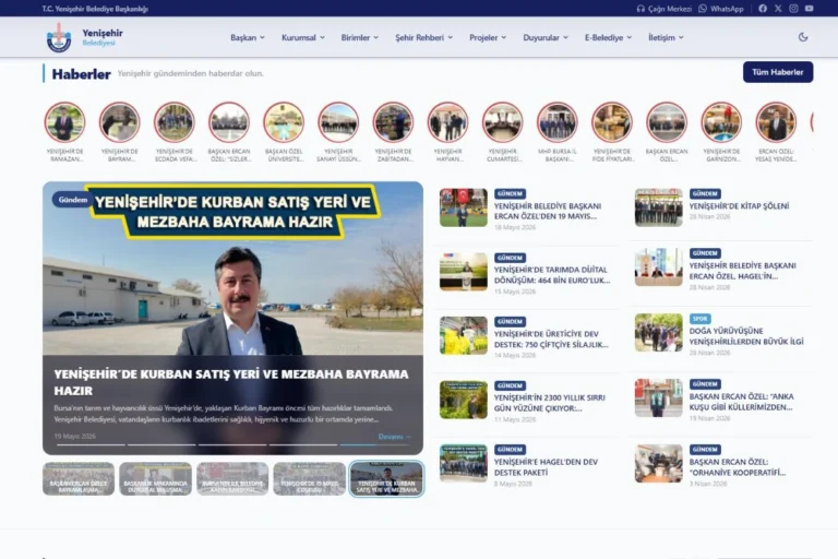 Yenişehir Belediyesi'nin engelli bireyler için erişilebilir hale getirilen modern internet sitesi ekran görüntüsü