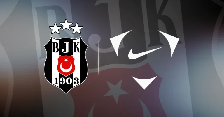 Beşiktaş Jimnastik Kulübü ve Nike logosunun yan yana göründüğü, yeni sezon formalarının tanıtıldığı bir görsel.