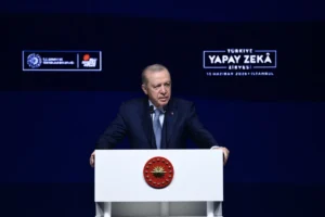 Cumhurbaşkanı Erdoğan, Türkiye Yapay Zekâ Zirvesi'nde dijital üretimin önemini vurguluyor.