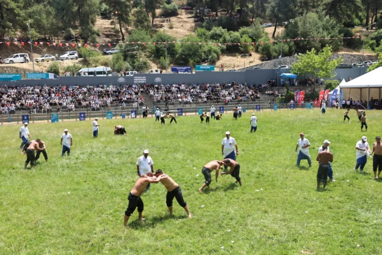 64. Geleneksel Çalı Güreşleri'nde pehlivanlar mücadele ediyor