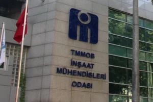 İnşaat Mühendisleri Odası (İMO) logosu ve bina güvenliği konulu uyarı görseli