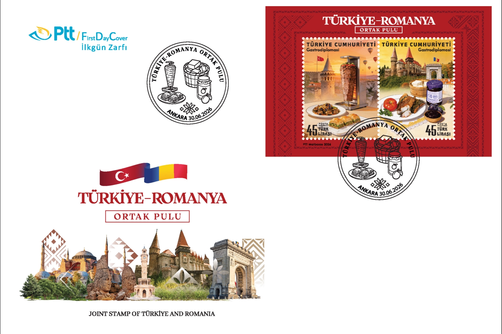 Türkiye ve Romanya'nın ortak çıkardığı anma pulu ve ilkgün zarfı