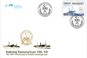PTT tarafından Kabotaj Kanunu'nun 100. yılı anısına çıkarılan özel pul ve zarf