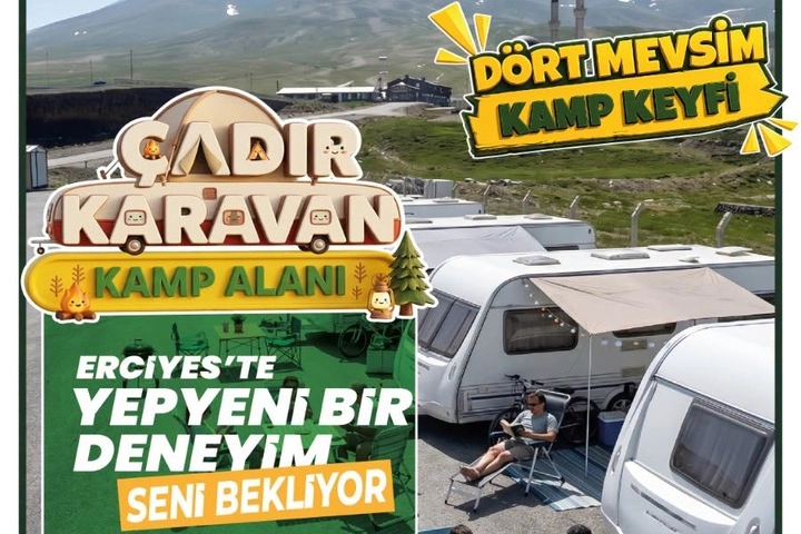 Kayseri Erciyes'te doğa ve konforu birleştiren çadır ve karavan kamp alanı