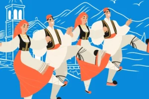 İzmir'de Balkan Halk Dansları kursuna katılan gençlerin dans ettiği görsel