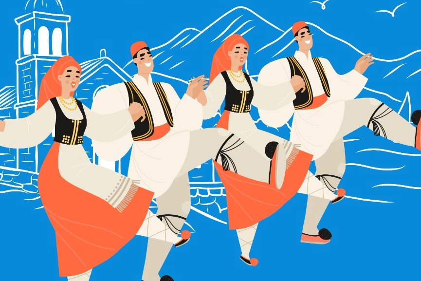 İzmir'de Balkan Halk Dansları kursuna katılan gençlerin dans ettiği görsel