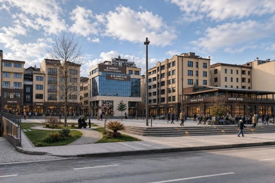 Ordu Fatsa Meydanı'nda cephe iyileştirme çalışmaları yapılan binalar
